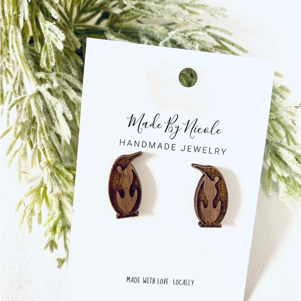Handmade Wooden Earrings penguins